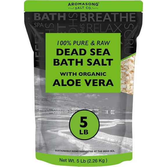 Aromasong Raw Dead Sea with Organic Aloe Vera Bath Salts, 5 lbs Bulk Pack