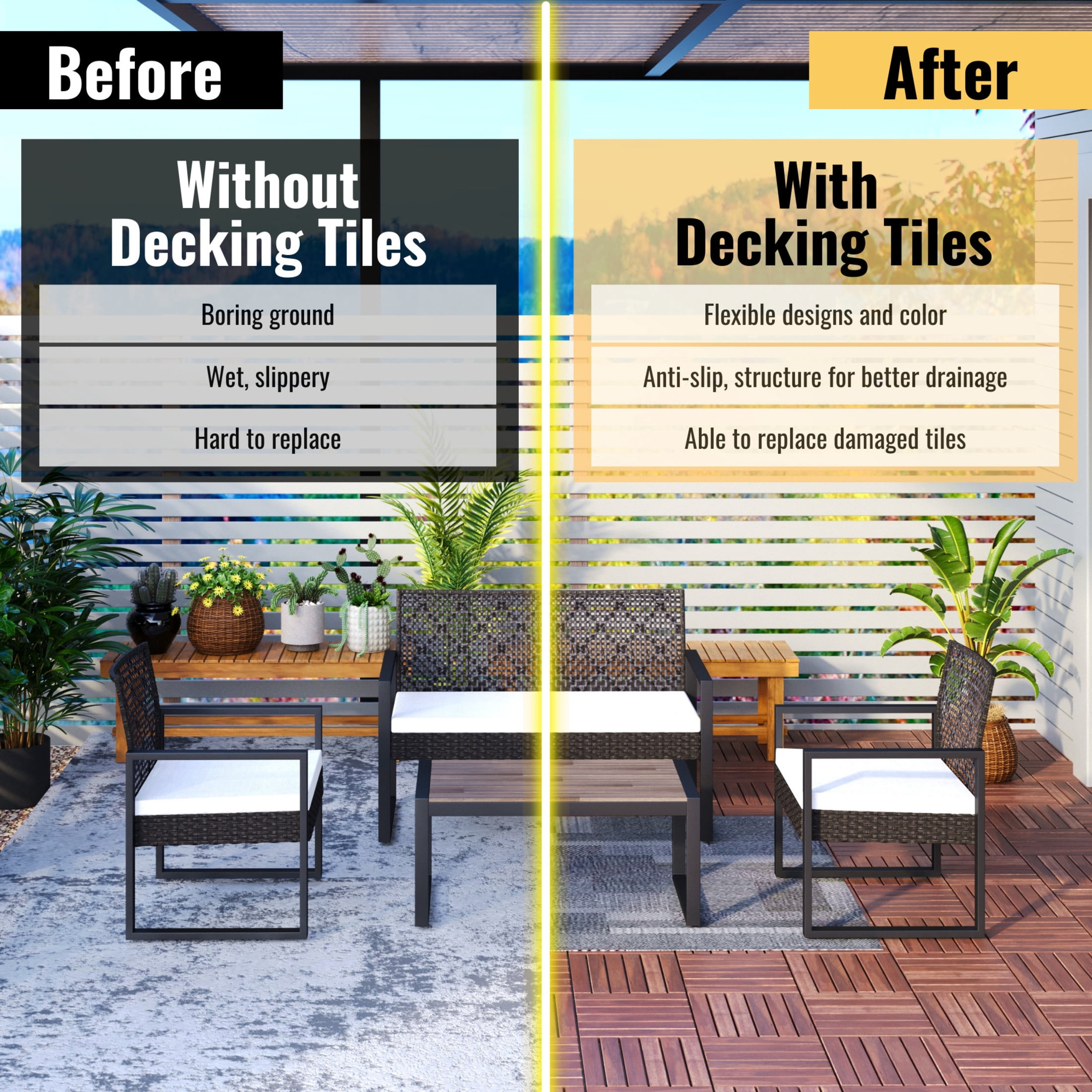 Noble House 12" Striped Acacia Wood Interlocking Square Deck Tiles, Weather Resistant Outdoor Flooring, Brown, 20 PCS