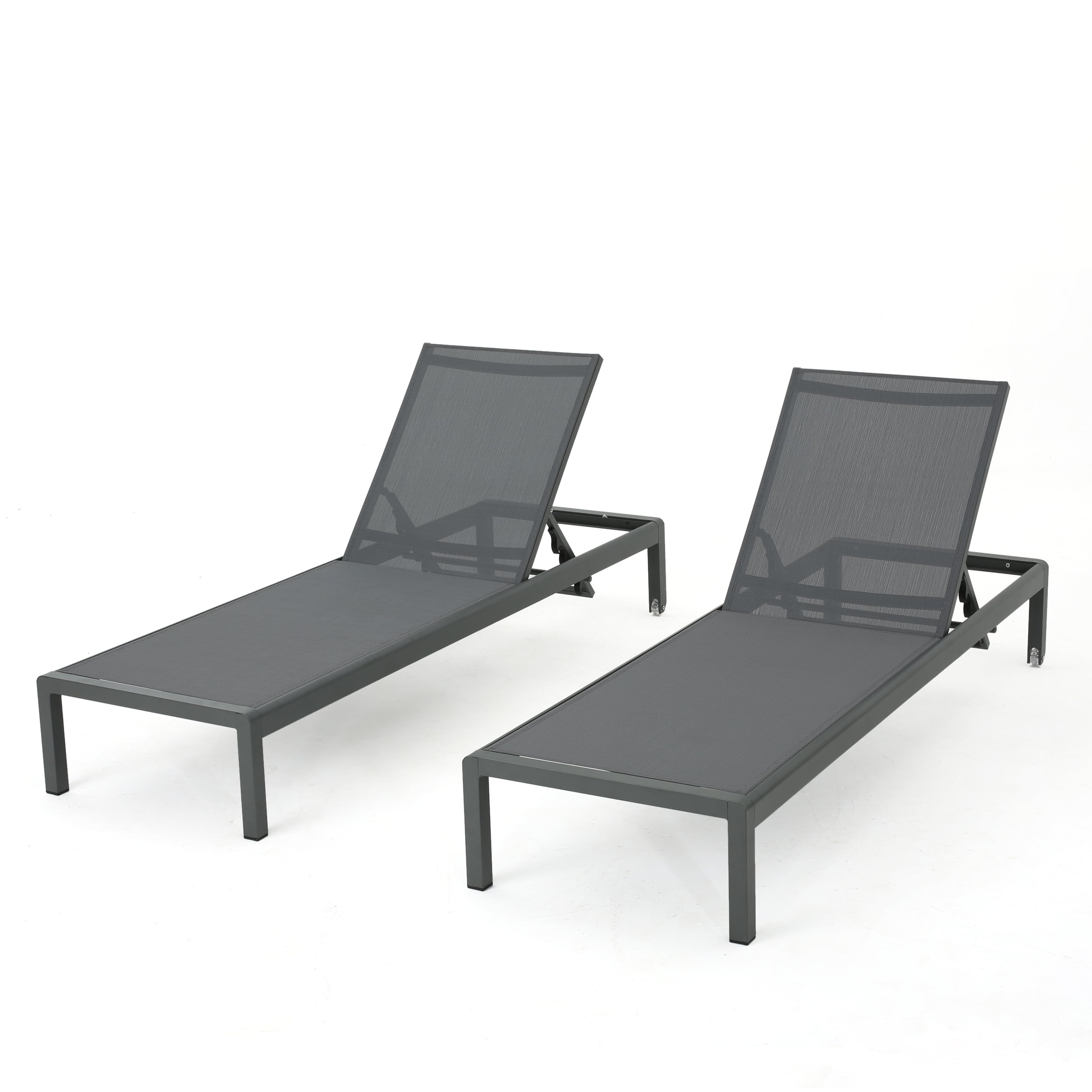 Outdoor Aluminum Mesh Chaise Lounge Set of 2, Lightweight Poolside Recliners for Patio Garden, Gray