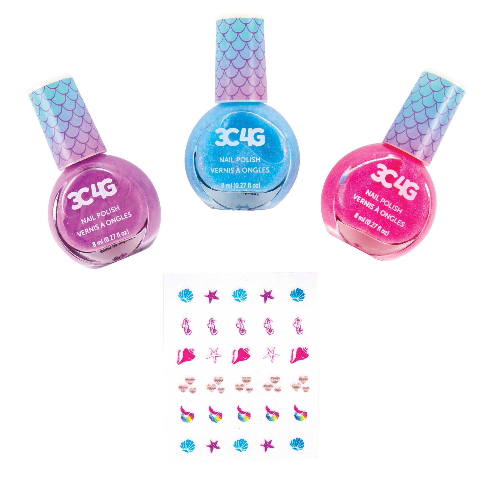 Three Cheers For Girls: Mermaid Shimmer Trio Nail Polish Set - 3 Bottles W/ Nail Stickers, Make It Real, Tweens & Girls, Non-Toxic Long-Lasting Polish, Bright Pink, Purple & Blue Shades, Ages 8+