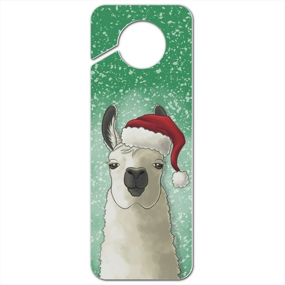 Fa La La La Llama Christmas Santa Hat Plastic Door Knob Hanger Sign