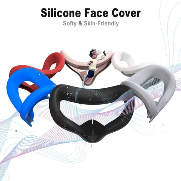 Cubierta facial y cubierta para lentes VR compatibles con Meta Quest 3S, máscara facial de silicona impermeable, almohadilla facial y empuñadura para joystick para cascos VR, antirreflejos