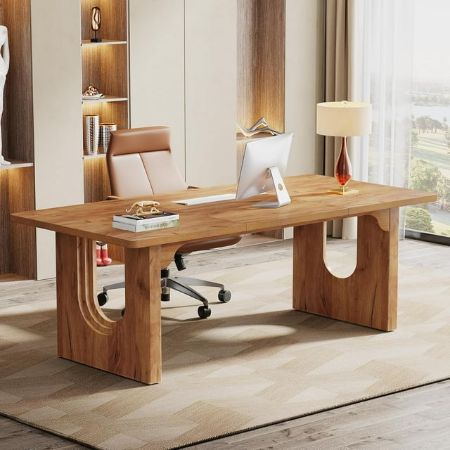 Tribesigns 70.9" Modern Executive Desk, Wood Office Computer Desk for Home Office, Rustic Brown