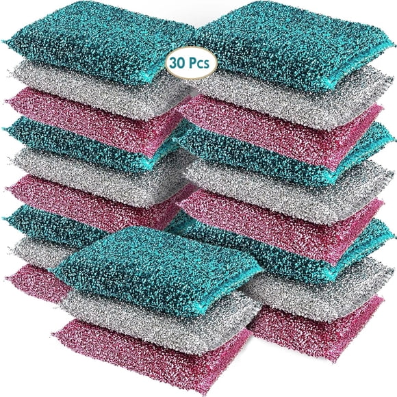 Sponges for Kitchen (30 Pcs Pack) - Non Scratch Scrubbers for Cleaning Dishes - Best Dish Sponge Scrub Pads for Dishwashing & Was