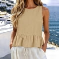 thumbnail image 3 of TGSLY Linen Crew Neck Tank Tops for Women Lightweight Soft Sleeveless Peplum Shirts Flowy Fit Ruffle Hem Solid Color Vest XL, 3 of 10