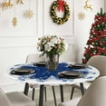 thumbnail image 3 of Christmas Round Tablecloth for 45"-54" Tables, Waterproof Outdoor Table Cloths 54 Inch Round Fitted Tablecloth with Elastic, Navy Blue Xmas Tree Winter Balls Snowflakes Table Cloth Cover for Picnic, 3 of 4