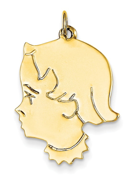 14K Yellow Gold .013 Depth Engravable Girl Head Charm (30 X 20) Made In