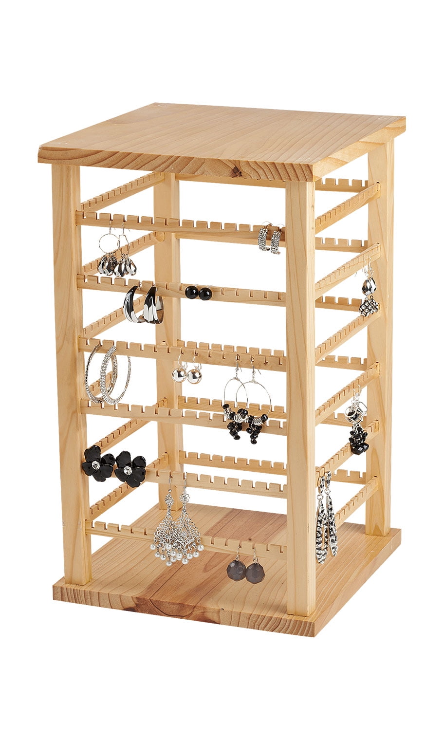 SSWBasics Large Wood Rotating Earring Display 9 3/8"W x 9 3/8"D x 16 3/8"H Holds 168 Pairs