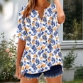 thumbnail image 4 of Lorytime Button up Shirt Women Short Sleeve Shirts Crew Neck Trendy Blouse Floral Loose Casual Clothes Blue 2XL, 4 of 5