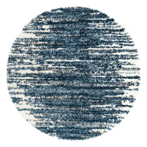 Unique Loom Serenity Shag Collection Area Rug - Vigie (7' Round Blue/Ivory)