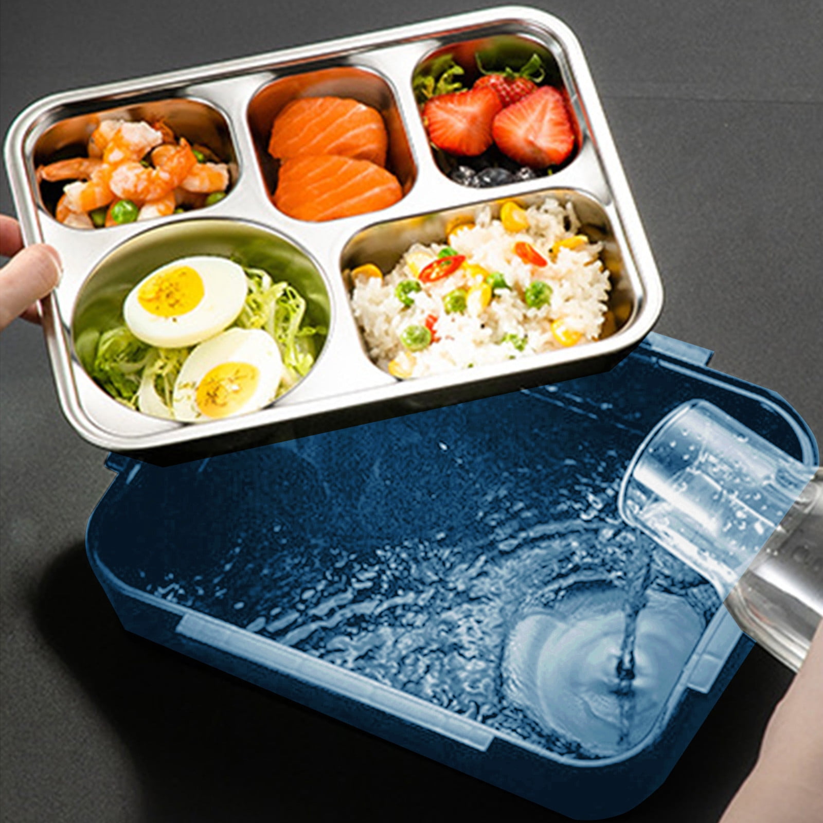 SPOORYYO 1500ML Stainless Steel Lunch Box with 5 Compartments - Lightweight, Portable, and Multi-Heating Options for Office Workers and Students