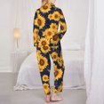 thumbnail image 3 of Pajama Sets for Women 2 Pcs, Navy Blue Plaid Sunflower Button Down Long Sleeve Sleepwear Lounge PJ Sets, 3 of 6