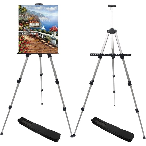 Art Painting Artist Easel Stand, Metal Tripod Adjustable Easels for Painter Canvases Height from 17 to 66 Inch - Carry Bag for Table-Top/Floor Drawing and Displaying 2-Pack.
