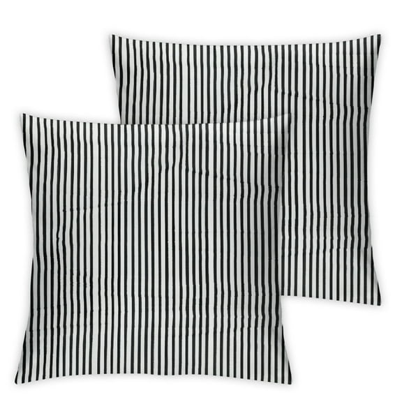 Acheng Black and White Ticking Stripe Decorative Square Throw Pillow Case Covers  Set of 2 12x12in