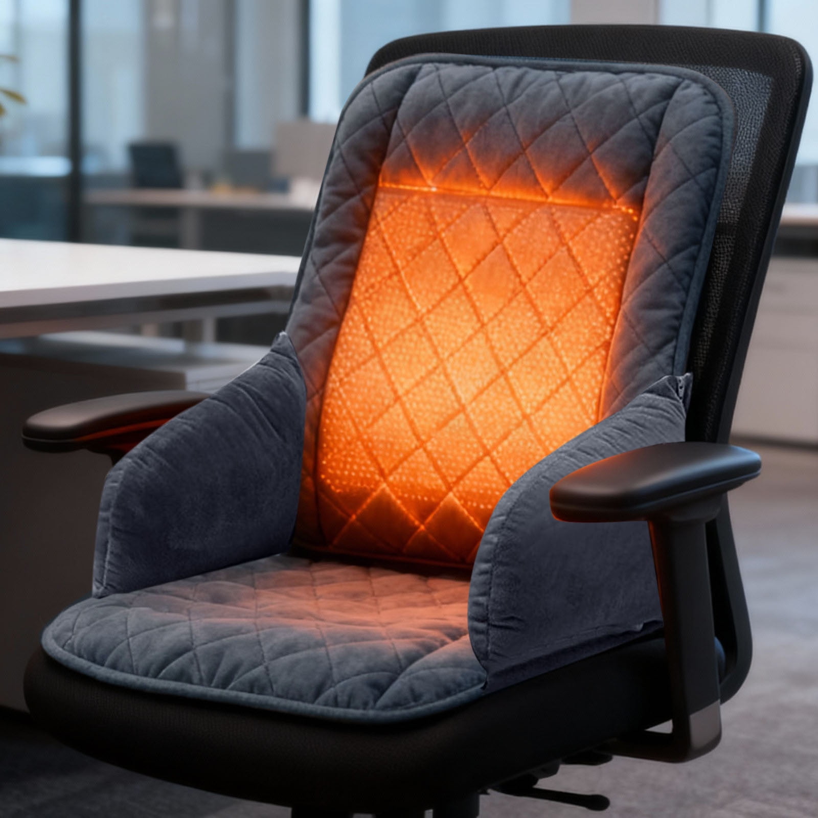 Heated Office Chair Cushion with Lumbar Support, USB Powered Heating Seat Pad with 3 Heat Levels, Large Area Warmth for Desk Chairs, Wheelchairs and Home Office Use with Timer Function