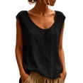 thumbnail image 3 of yoeyez Linen Tank Tops for Women Summer Sleeveless Crewneck Button Trim Blouses Cotton Casual Lightweight Vest Shirt Black,M, 3 of 7