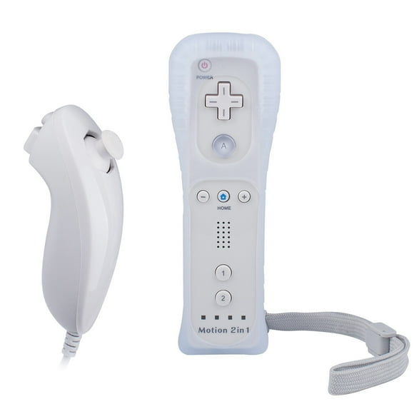 Wii Manette Wii et Nunchuk, Manette Wii Remote Plus Motion Plus avec Nunchuck, Télécomman Joystick, Télécommande de Jeu Wii avec Couvercle en Silicone et Dragonne pour Wii / Wii U