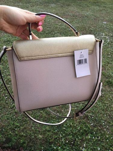 NWT Kate Spade Paterson Court Brynlee Pebble Beige Gold Satchel Crossbody Bag