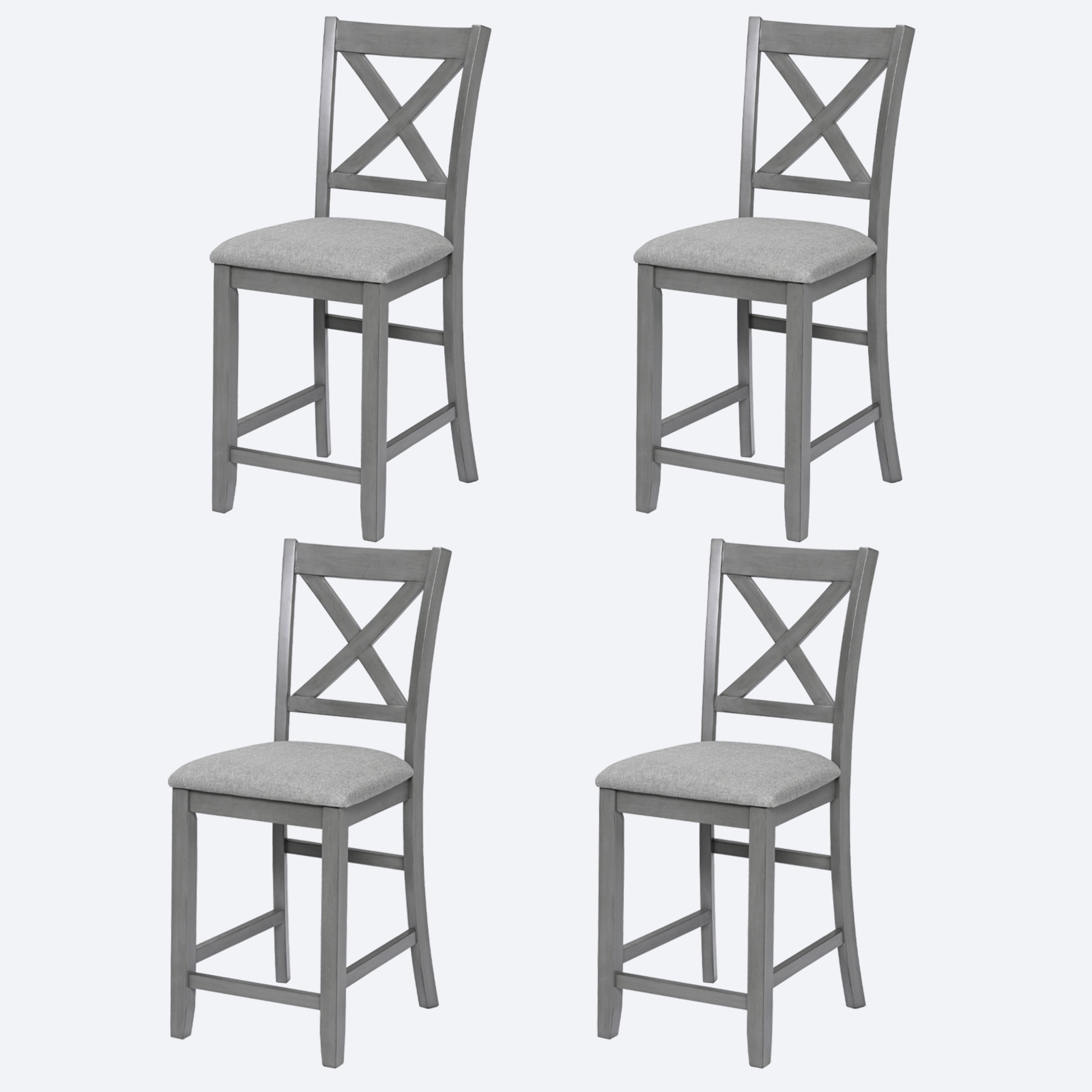 Noble House 40" Farmhouse Counter Height Bar Chairs with Padded Seat Set of 4, X-Shaped Backrest, Gray