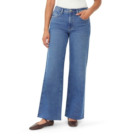 kensie Jeans for Women The Kaya High-Rise Wide Leg Raw Hem 32-Inch Inseam, Paxton, 8
