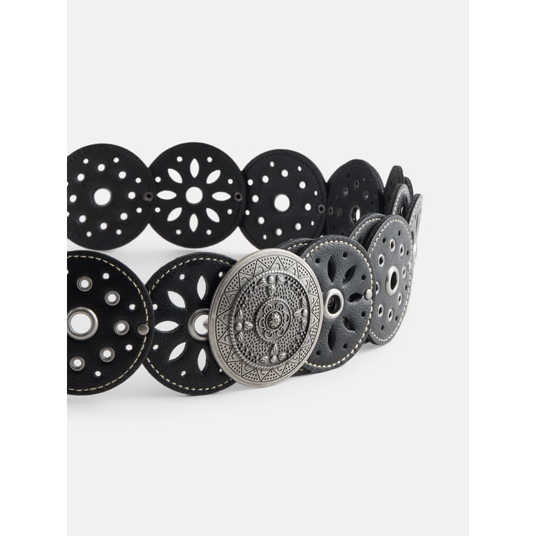 No Boundaries Women's Faux Leather Concho Belt, Black photo 3