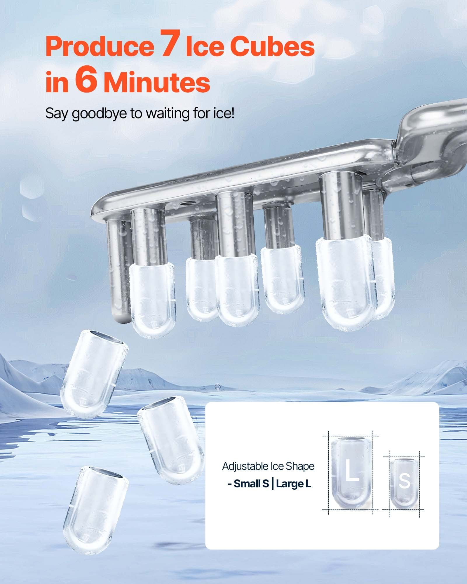 Countertop Ice Maker Self Cleaning Portable Machine 7 Cubes in 6 Minutes 26 lbs Daily with Ice Scoop and 2 Sizes Bullet Ice for Home Kitchen Office Bar Party