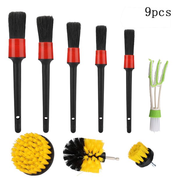Puseky Car Detailing Brush Kit 9pcs Auto Detailing Drill Brush for Interior Exterior Wheels