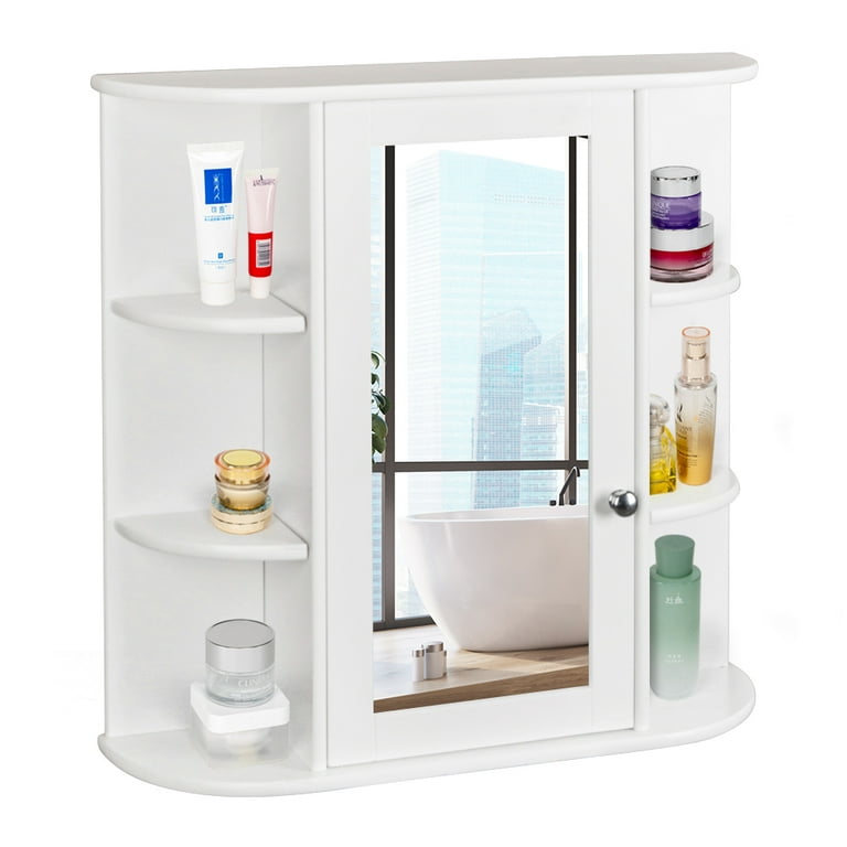 HOMCOM Over-The-Sink Bathroom Storage Organizer Cabinet with Mirrored Door and Multiple Shelves, White