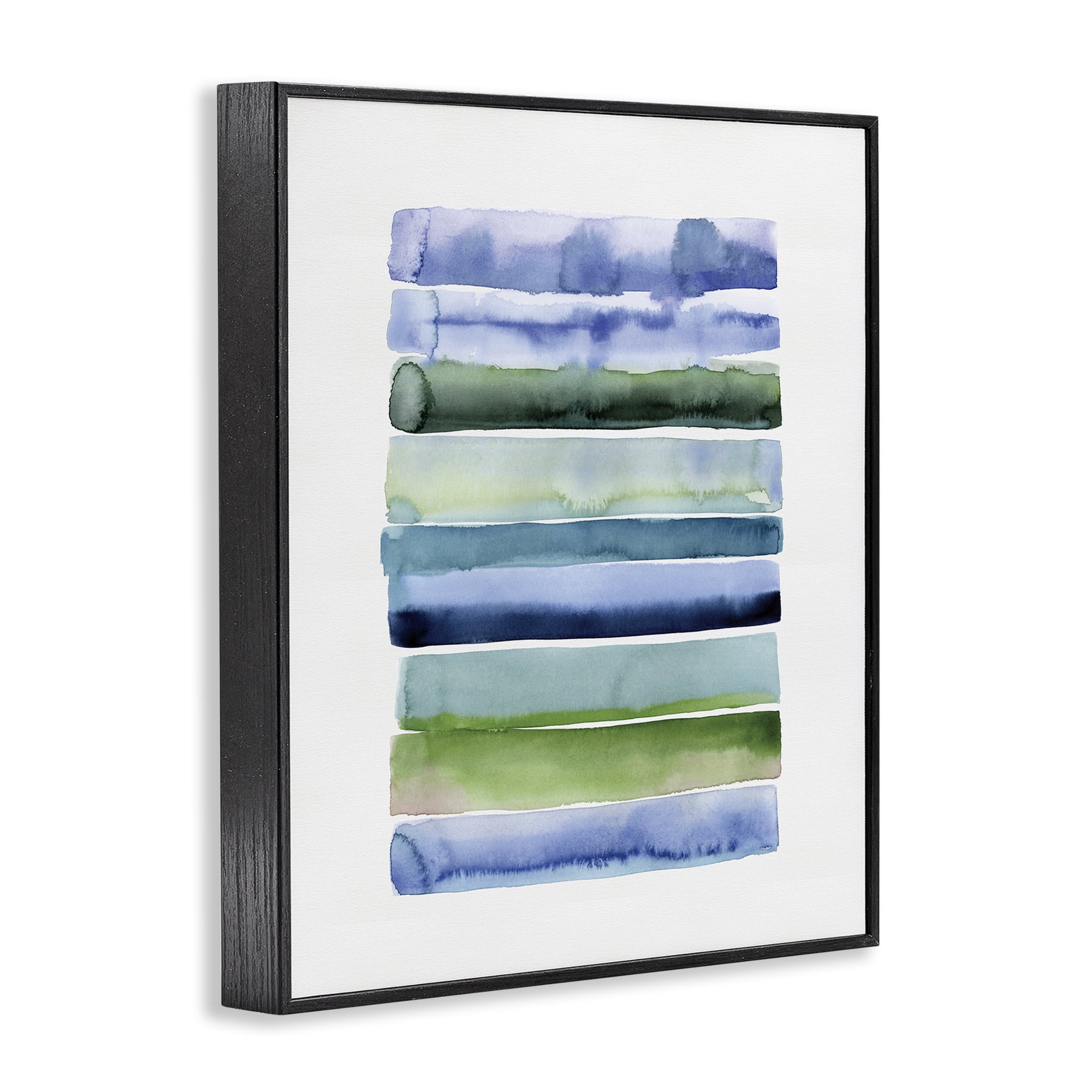 Stupell Industries Green & Blue Ombre Stripes Abstract Painting Black Framed Art Print Wall Art, 24 x 30