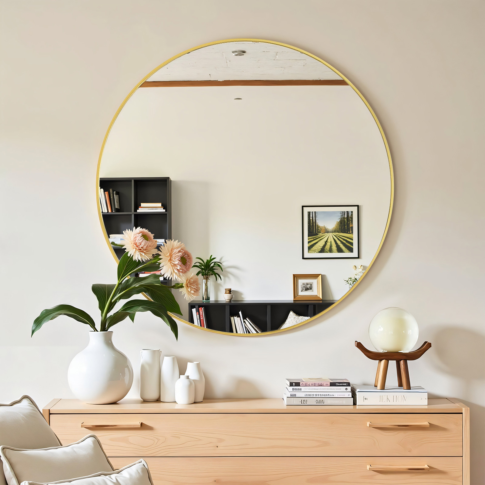 Taoset Round Wall Mirror, Gold Metal Frame, 20 Inches photo 5