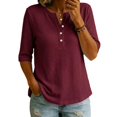 thumbnail image 4 of Women's Short Sleeve Structure Breathable Plain Sports Shirt For Tennis Summer Fitness Casual Business Top,Wine,3XL, 4 of 6