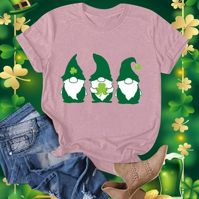 Fankiway Mode Femme Saint-Patrick Imprimé Col Rond Manches Courtes T-Shirt Décontracté Haut Manches Courtes Hauts Femmes Liquidation Chemises Femmes Manches Courtes