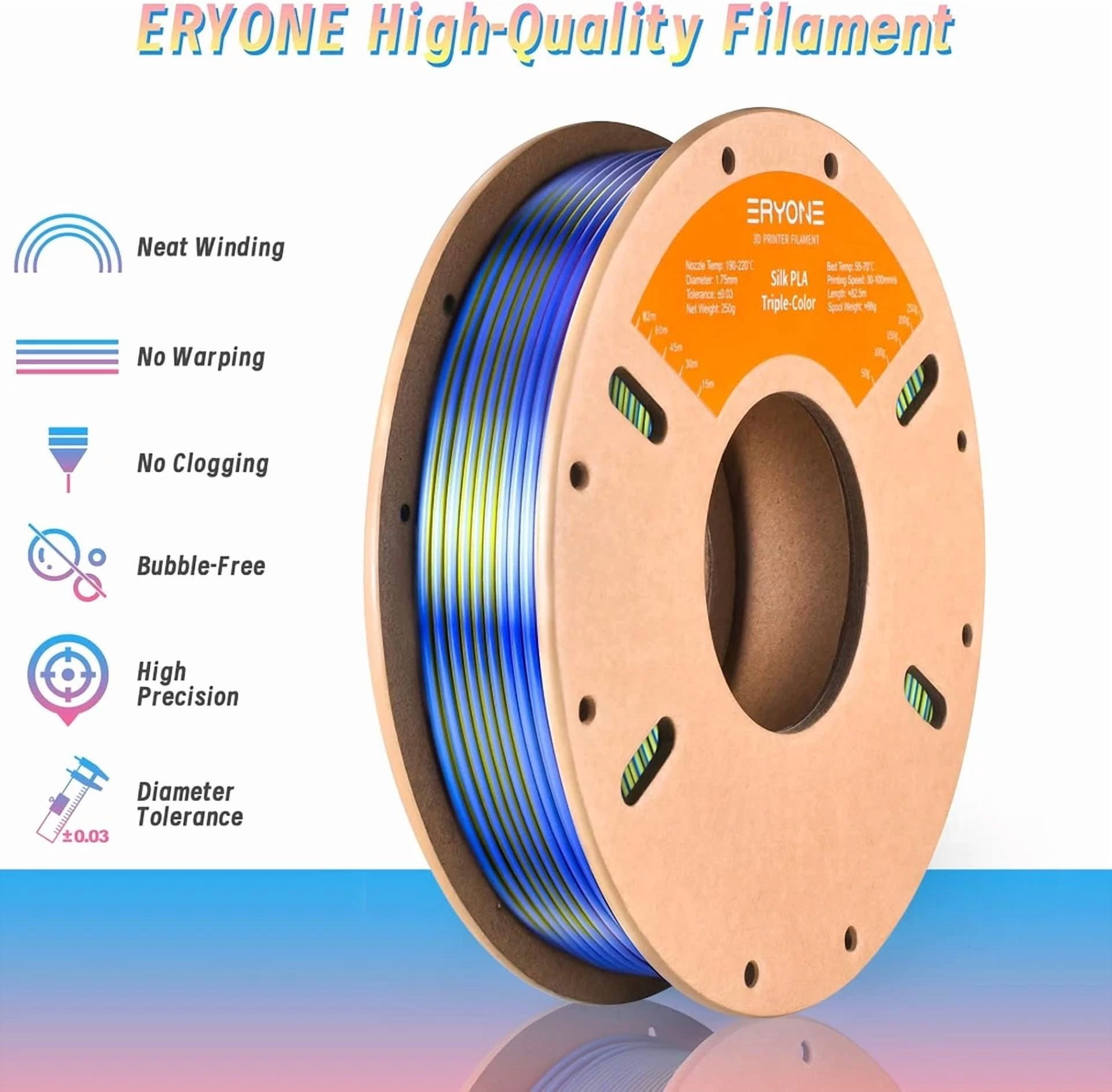 CRESTIN- Eryone Silk Tri Color Pla Filament 3D Printer 1.75Mm +/- 0.03Mm, Multicolor