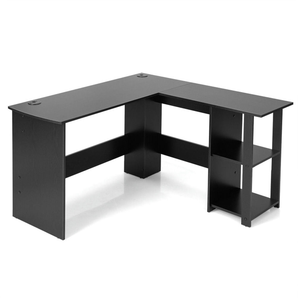 Demi Bonn L Shaped Corner Computer Desk with Storage Shelves, Small Home Office Desk Study Writing Table, Black