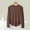 thumbnail image 2 of Rohuuque Thermal Shirts for Womens Solid Color Crew Neck Thermal Layer Fleece Lining No Show Fall Winter Comfort Top Coffee, 2 of 5