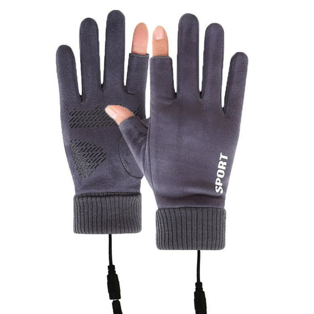 Likrtyny Guante Calentado Con 2 Dedos Recargable Por USB A Prueba Viento Con Pantalla Táctil para Mujer (gris)