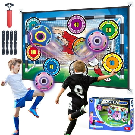 UUSUOO Soccer Ball Game Set for Kids,Indoor Outdoor Backyard Toss Soccer Goal Game with 2 Balls,1 Flannel Target,Soccer Toys Outdoor Toys for Kids,Birthday Gifts for Age 3 4 5 6 7 8-12 Year Old Boys