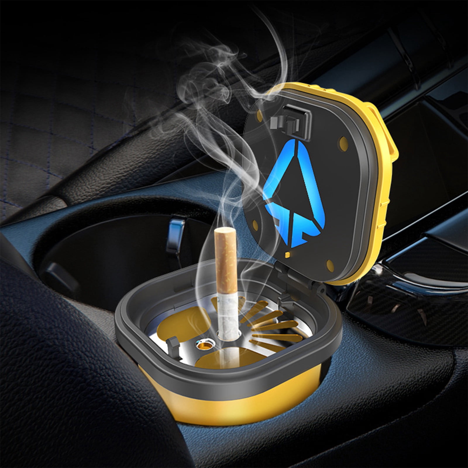 Yaoyar Car Ashtray, Auto Ashtray Electronic Cigarette Lighter with Lid and LED Light for Most Car Cup Holder Home Office