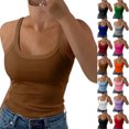 thumbnail image 2 of Womens Tank Tops Scoop Neck Sleeveless Ribbed Knit Basic Tees Slim Fitted Summer Casual Cami Shirts,Coffee,S, 2 of 8