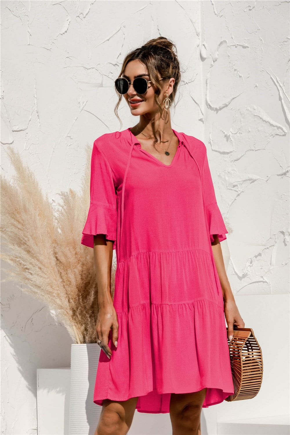 T shirt dress with ruffles sale