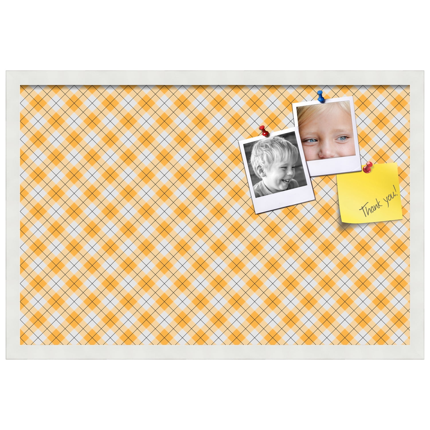 PinPix ArtToFrames 25x16 Custom Cork Bulletin Board Argyle Orange   Poster Board Has a Fabric Style Canvas Finish, Framed in Satin White Frame (PinPix-636)