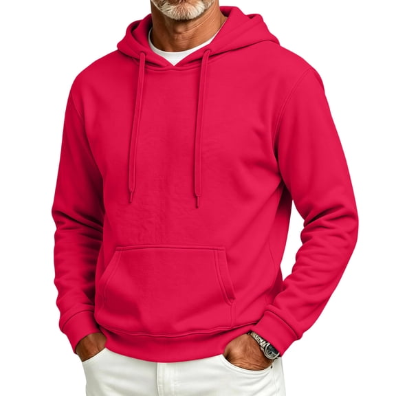 Fabrcox Hoodie for Men Fleece Oversized Solid Hooded Sweatshirts Mens Drawstring Fall Winter Warm Athletic Long Sleeve Mens Hoodies Pullover with Kangaroo Pocket Red XXL