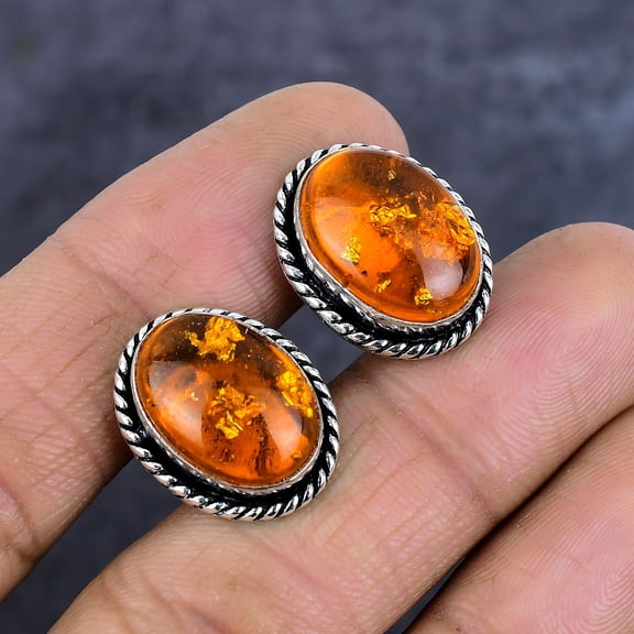 Baltic Amber Gemstone Handmade 925 Sterling Silver Cufflinks