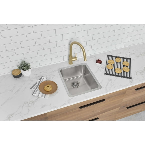 Stylish Dual-Mount 15" Stainless Steel Single Bowl Kitchen Sink S-405T