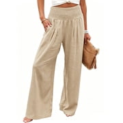 VDJ Women's Casual Wide Leg Pants Summer Boho High Waisted Beach Palazzo Trousers Flowy Lounge Pant Size XL