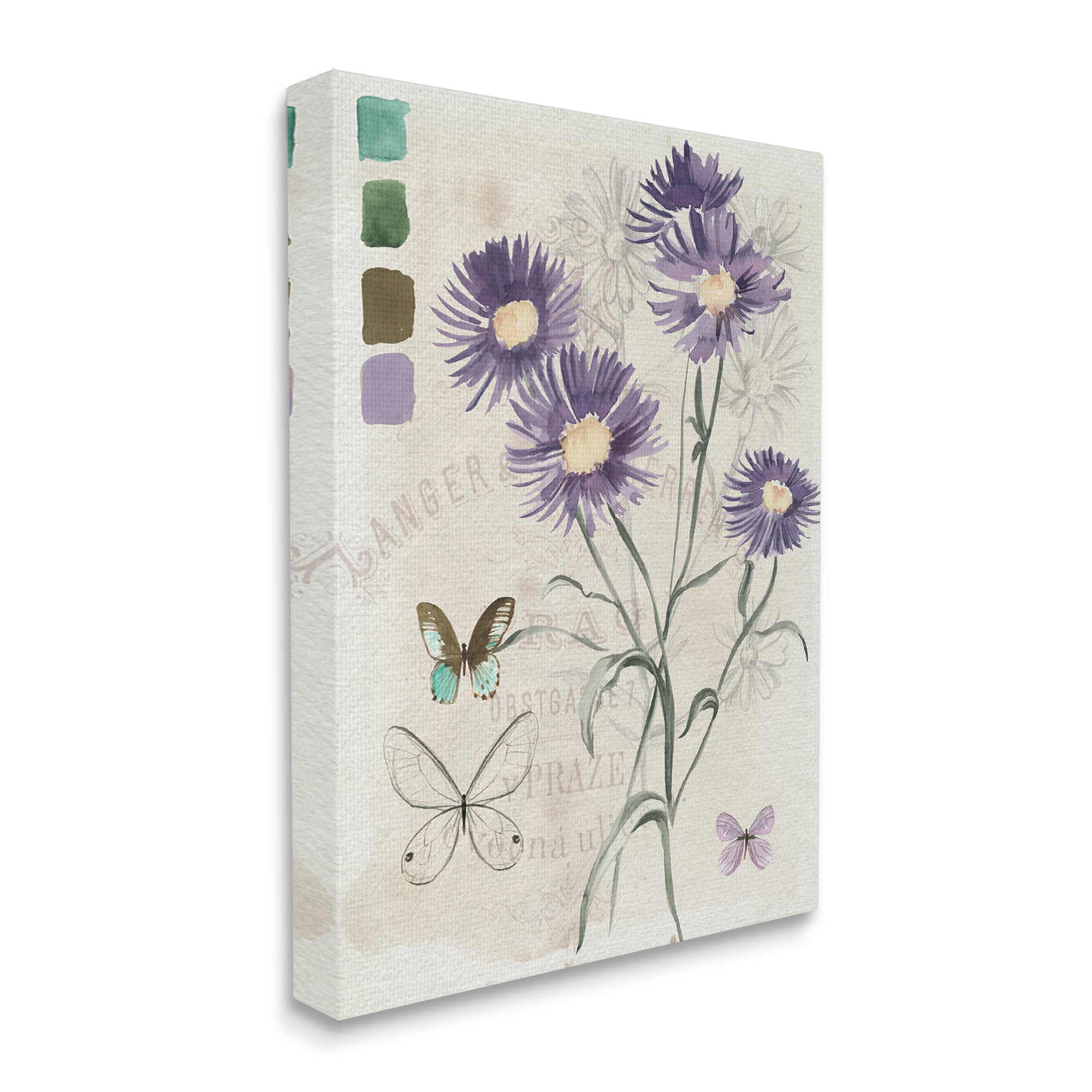 Stupell Industries Wild Flower Butterfly Stencil Vintage Paint Hue Palette,30 x 40, Design by Jennifer Paxton Parker
