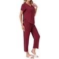 thumbnail image 4 of INSPIRE CHIC Womens Pajama Sets Summer Sleepwear Built-in Shelf Bra Short Sleeve Tops and Pants Lounge Set with Pockets M Red, 4 of 6