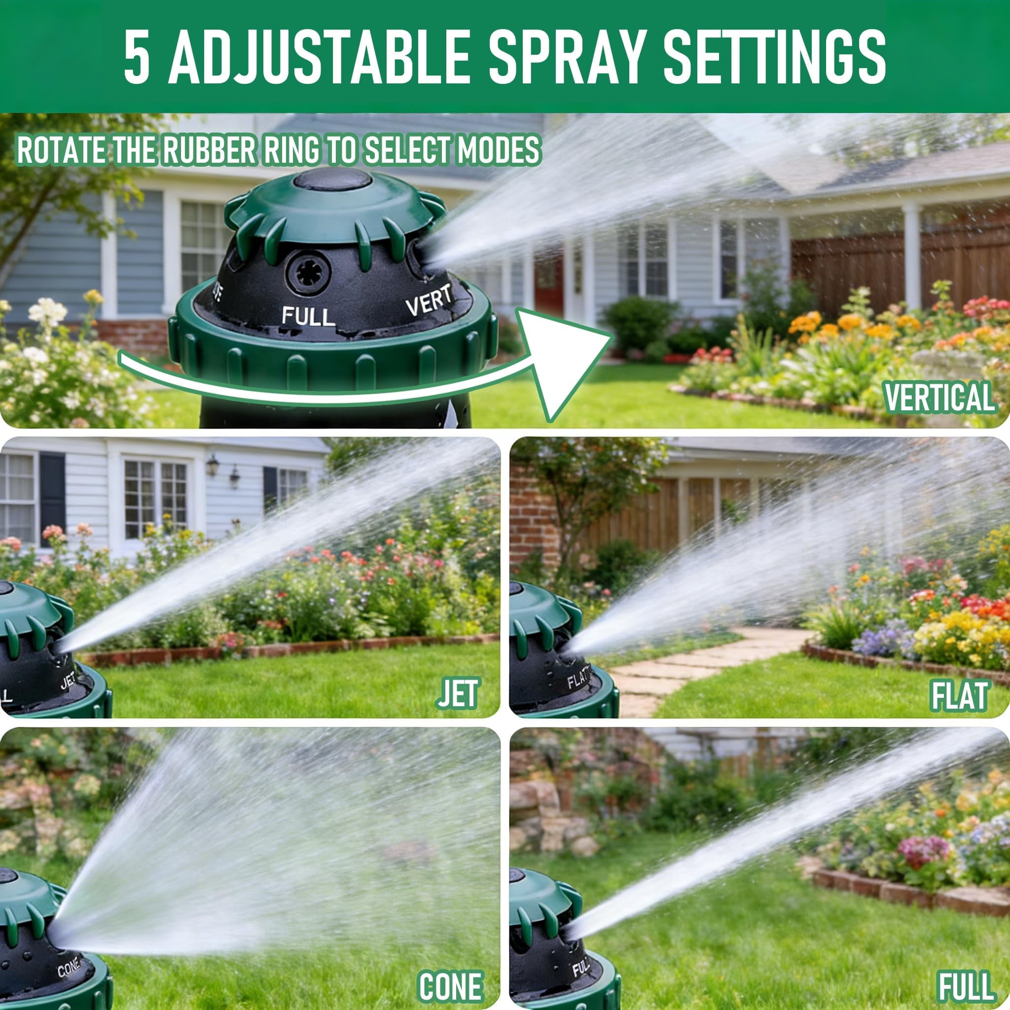 2 Pack Gear Drive Sprinkler For Yard  Heavy Duty 5-pattern 360 Degree Rotary Water With Spike Base Durable Lawn 3/4 Inch Adapters Large Area Garden