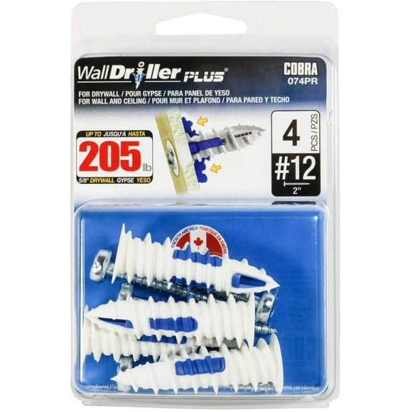 12 WallDriller Plus Anchors - avec Vis, Lot de 4