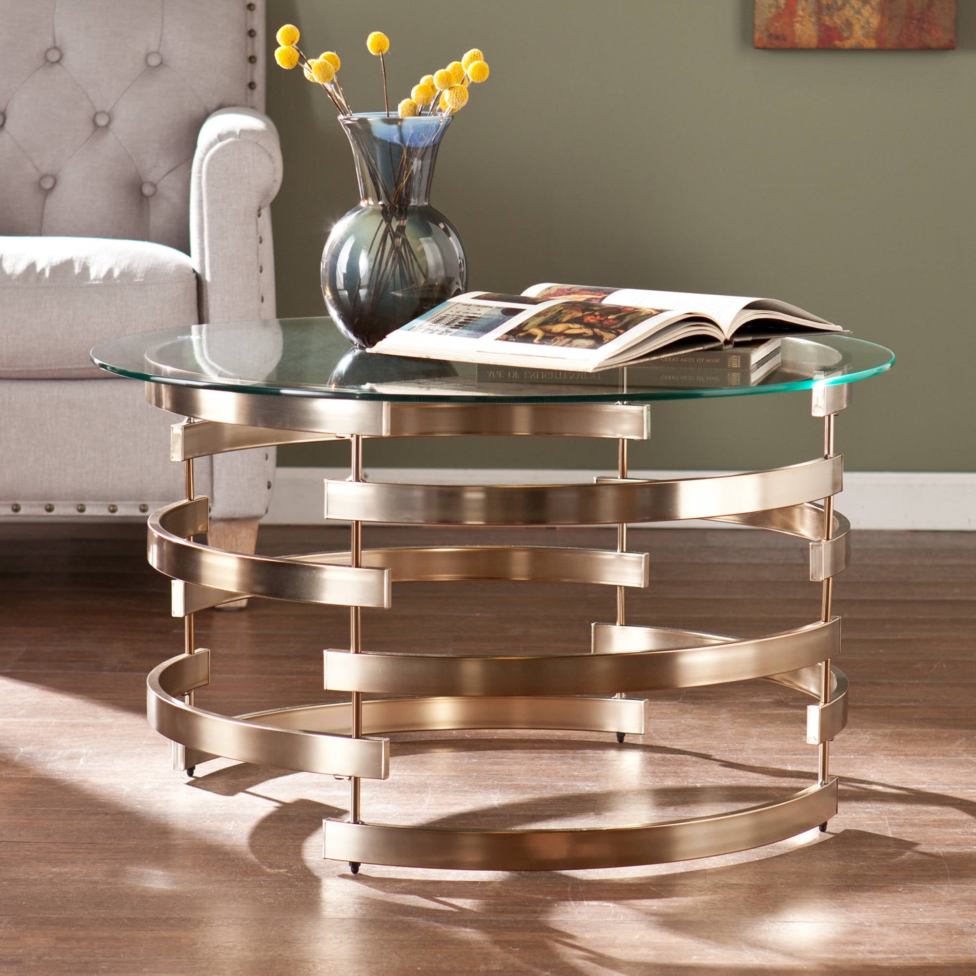 Sofie Contemporary Coffee Table, Glass and Champagne